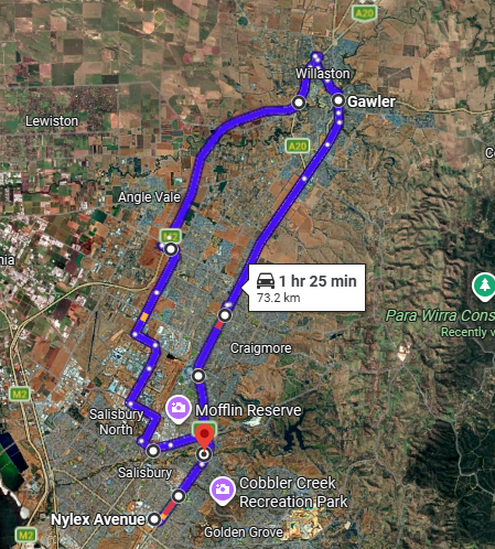 Brothers Ink Toy Run 2026 route map from Salisbury to Gawler and Willaston